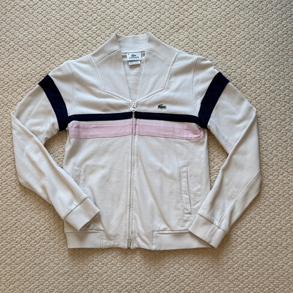 Lacoste Cream Jacket with Pink and Black Stripes